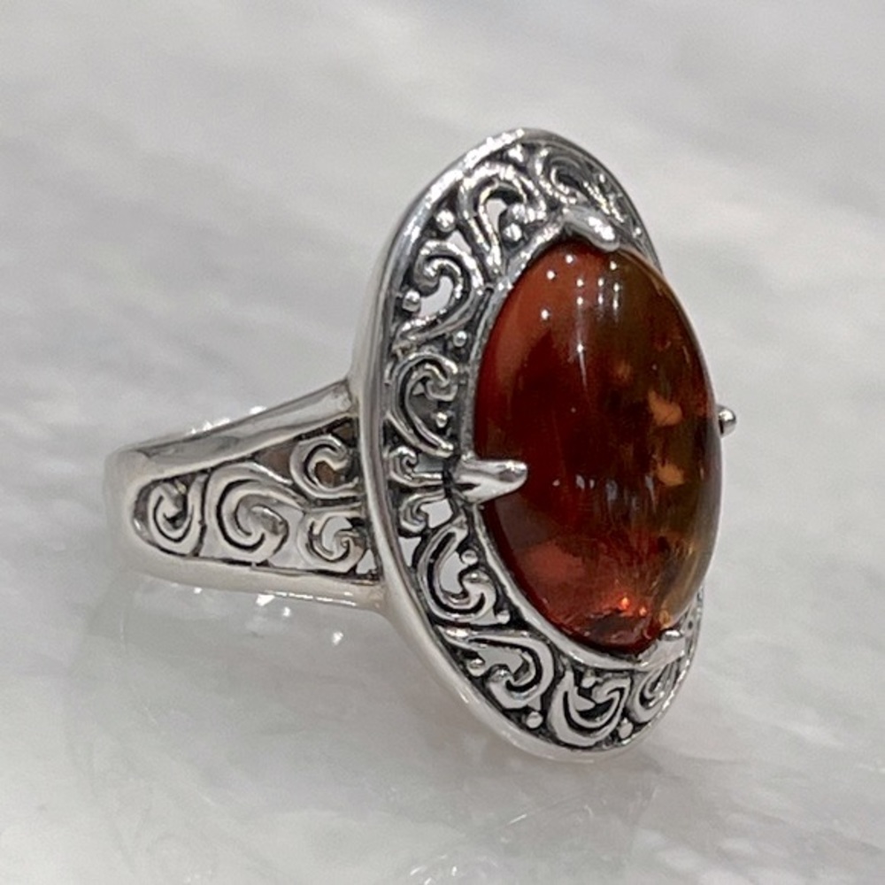 Baltic Amber Sterling Silver Openwork Ring - image 4